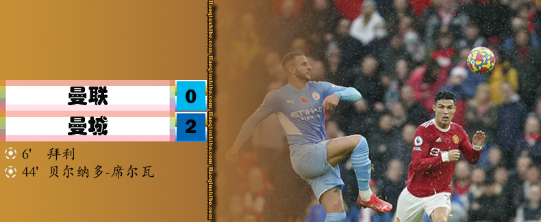 英超第11轮 曼联 0 - 2 曼城