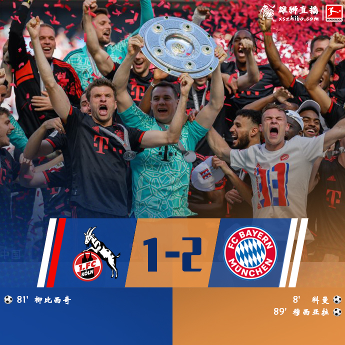 德甲直播回顾战况:拜仁2-1科隆豪取11连冠 科曼破门穆西亚拉绝杀