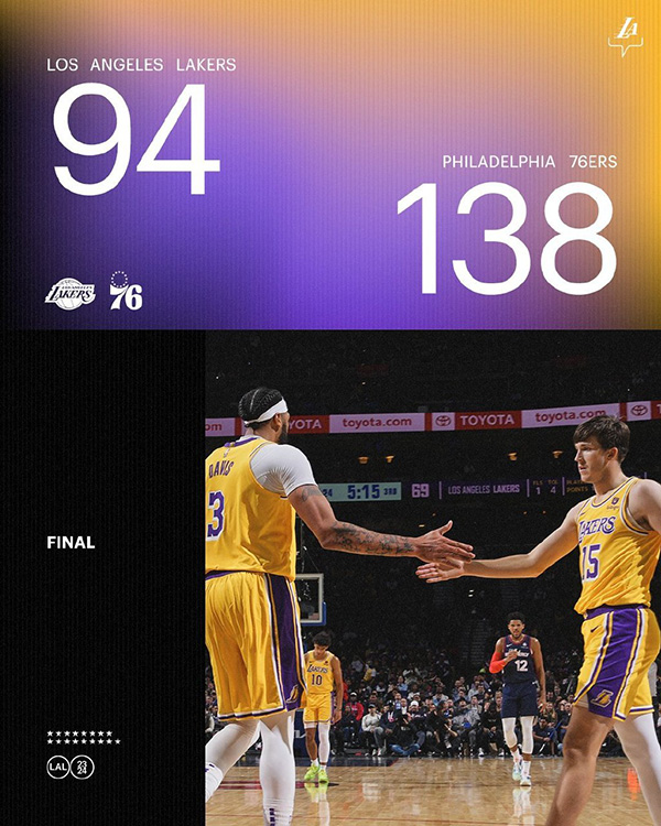 11月28日 NBA常规赛 湖人vs76人 全场录像