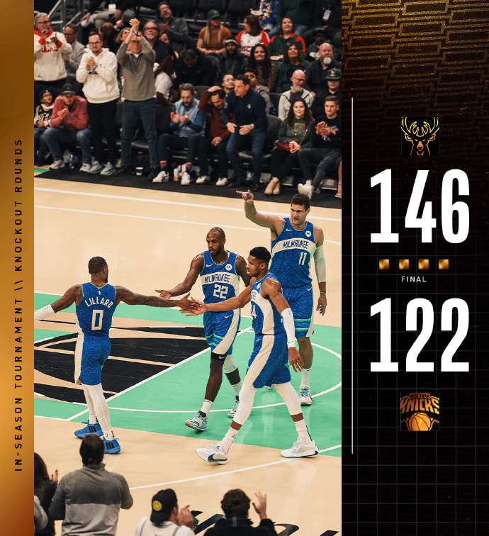12月06日 NBA季中锦标赛1/4决赛 尼克斯vs雄鹿 全场录像
